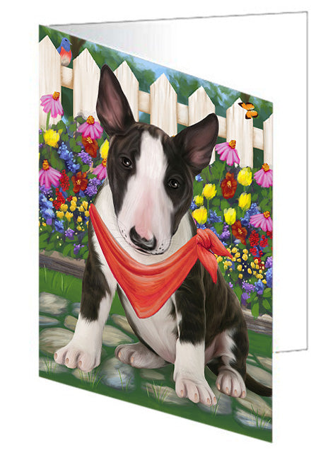 Spring Floral Bull Terrier Dog Handmade Artwork Assorted Pets Greeting Cards and Note Cards with Envelopes for All Occasions and Holiday Seasons GCD53483