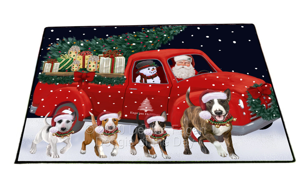 Christmas Express Delivery Red Truck Running Bull Terrier Dogs Indoor/Outdoor Welcome Floormat - Premium Quality Washable Anti-Slip Doormat Rug FLMS56572