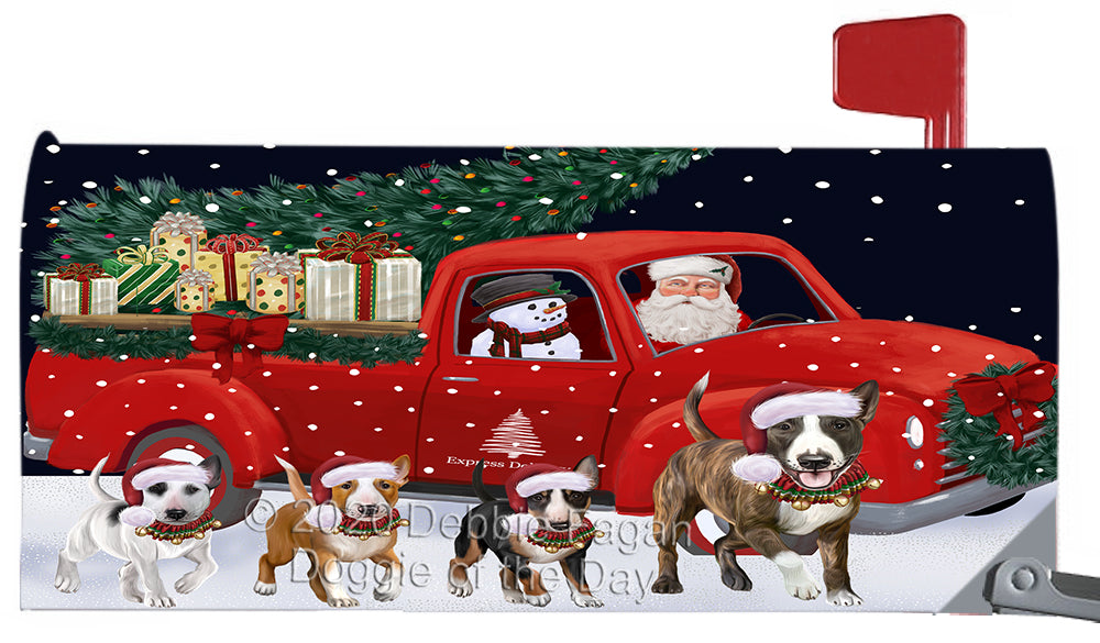 Christmas Express Delivery Red Truck Running Bull Terrier Dog Magnetic Mailbox Cover Both Sides Pet Theme Printed Decorative Letter Box Wrap Case Postbox Thick Magnetic Vinyl Material