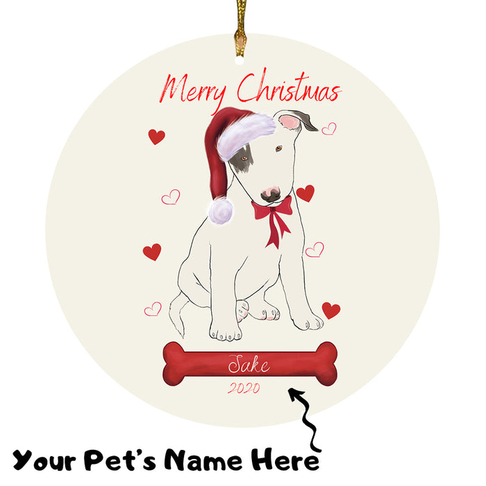 Personalized Merry Christmas  Bull Terrier Dog Christmas Tree Round Flat Ornament RBPOR58930