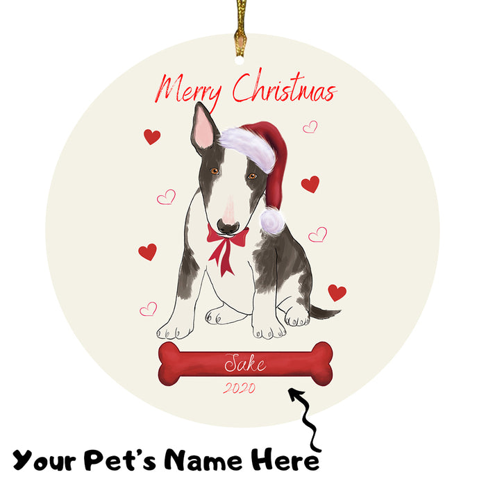 Personalized Merry Christmas  Bull Terrier Dog Christmas Tree Round Flat Ornament RBPOR58931
