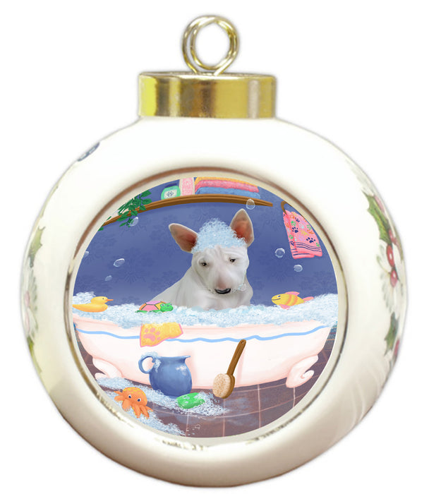 Rub A Dub Dog In A Tub Bull Terrier Dog Round Ball Christmas Ornament RBPOR58549