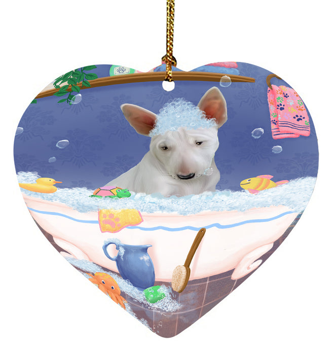 Rub A Dub Dog In A Tub Bull Terrier Dog Heart Christmas Ornament HPORA58565