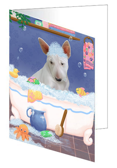 Rub A Dub Dog In A Tub Bull Terrier Dog Handmade Artwork Assorted Pets Greeting Cards and Note Cards with Envelopes for All Occasions and Holiday Seasons GCD79289