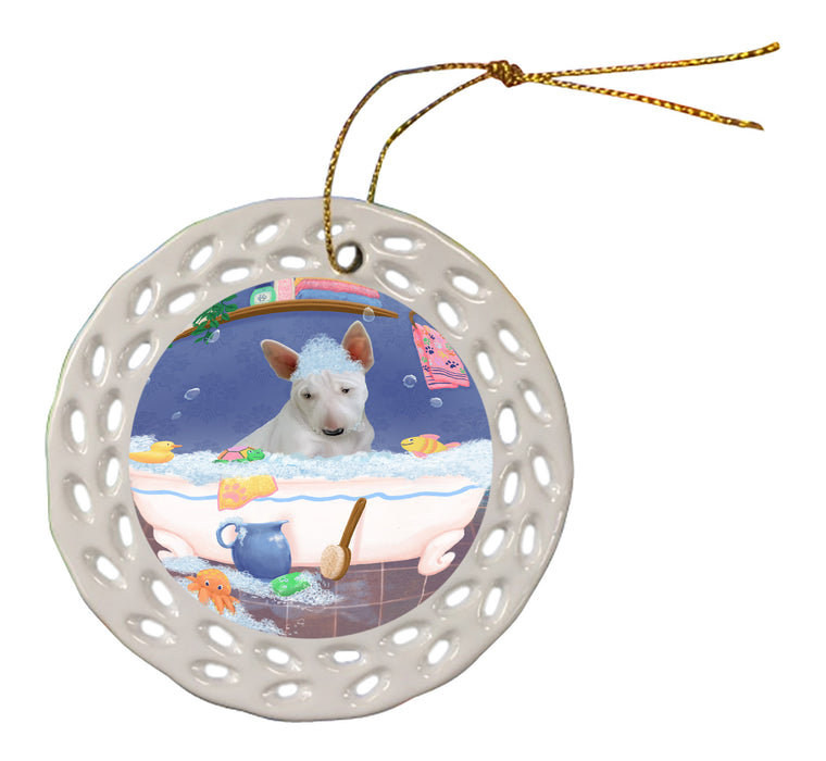 Rub A Dub Dog In A Tub Bull Terrier Dog Doily Ornament DPOR58216