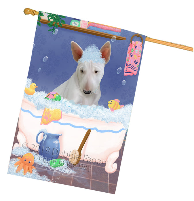 Rub A Dub Dog In A Tub Bull Terrier Dog House Flag FLG66237