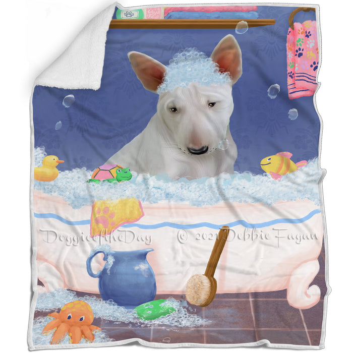 Rub A Dub Dog In A Tub Bull Terrier Dog Blanket BLNKT143025