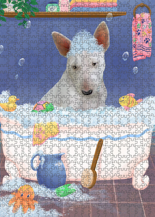 Rub A Dub Dog In A Tub Bull Terrier Dog Portrait Jigsaw Puzzle for Adults Animal Interlocking Puzzle Game Unique Gift for Dog Lover's with Metal Tin Box PZL237