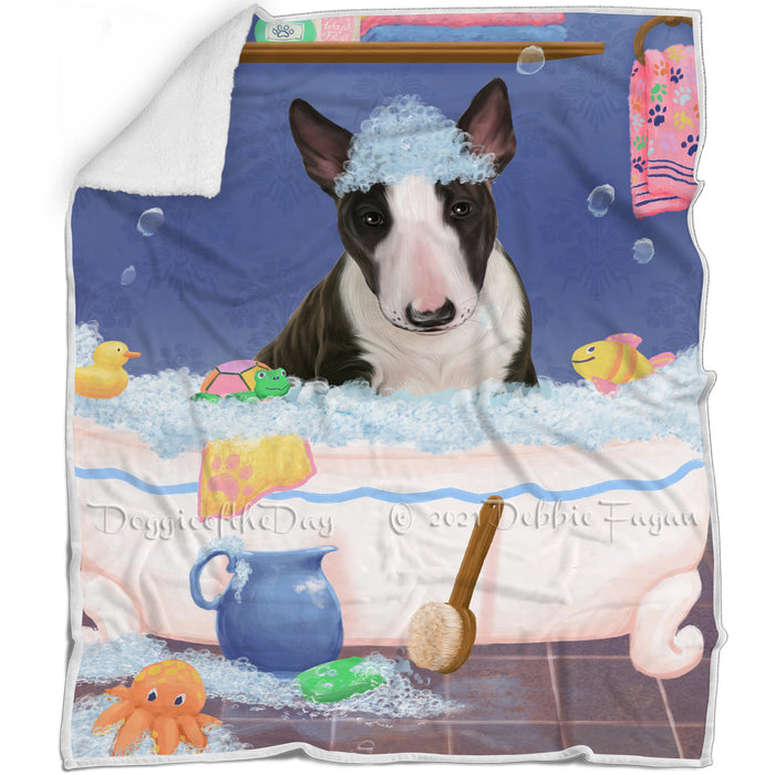 Rub A Dub Dog In A Tub Bull Terrier Dog Blanket BLNKT143026