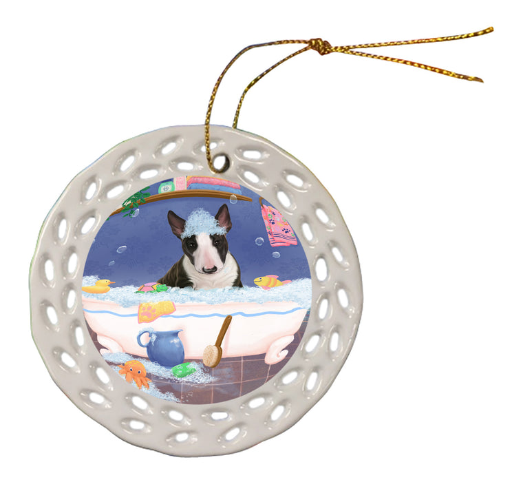 Rub A Dub Dog In A Tub Bull Terrier Dog Doily Ornament DPOR58217