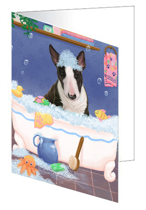 Rub A Dub Dog In A Tub Bull Terrier Dog Handmade Artwork Assorted Pets Greeting Cards and Note Cards with Envelopes for All Occasions and Holiday Seasons GCD79292