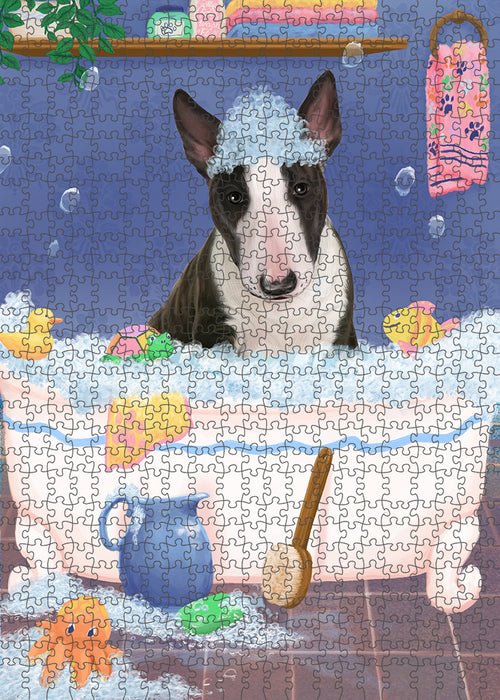 Rub A Dub Dog In A Tub Bull Terrier Dog Portrait Jigsaw Puzzle for Adults Animal Interlocking Puzzle Game Unique Gift for Dog Lover's with Metal Tin Box PZL238