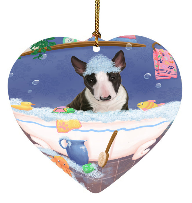 Rub A Dub Dog In A Tub Bull Terrier Dog Heart Christmas Ornament HPORA58566