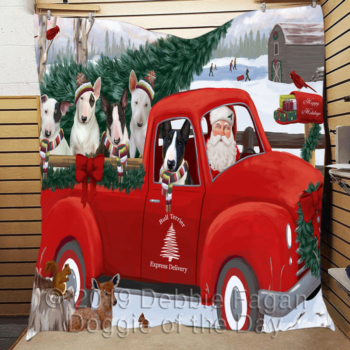 Christmas Santa Express Delivery Red Truck Bull Terrier Dogs Quilt