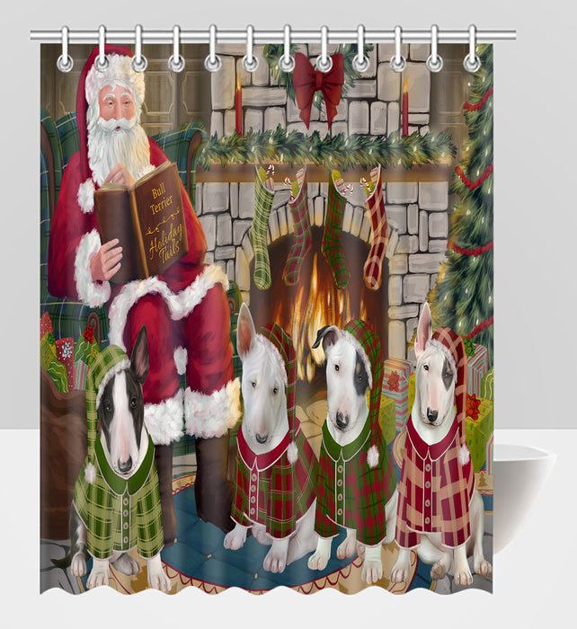 Christmas Cozy Holiday Fire Tails Bull Terrier Dogs Shower Curtain