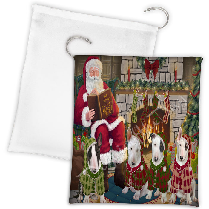 Christmas Cozy Holiday Fire Tails Bull Terrier Dogs Drawstring Laundry or Gift Bag LGB48484