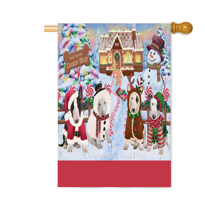 Personalized Holiday Gingerbread Cookie Shop Bull Terrier Dogs Custom House Flag FLG-DOTD-A59246
