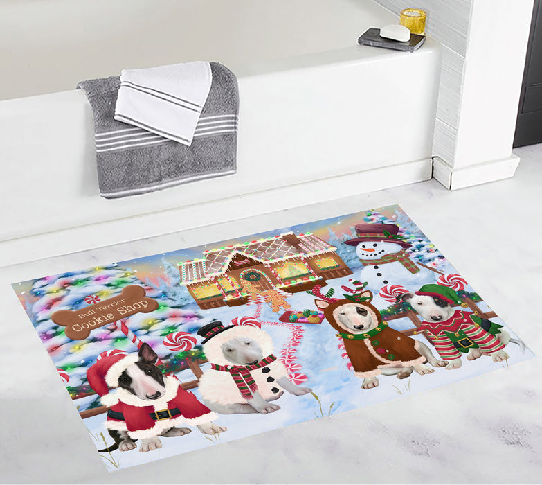Holiday Gingerbread Cookie Bull Terrier Dogs Bath Mat