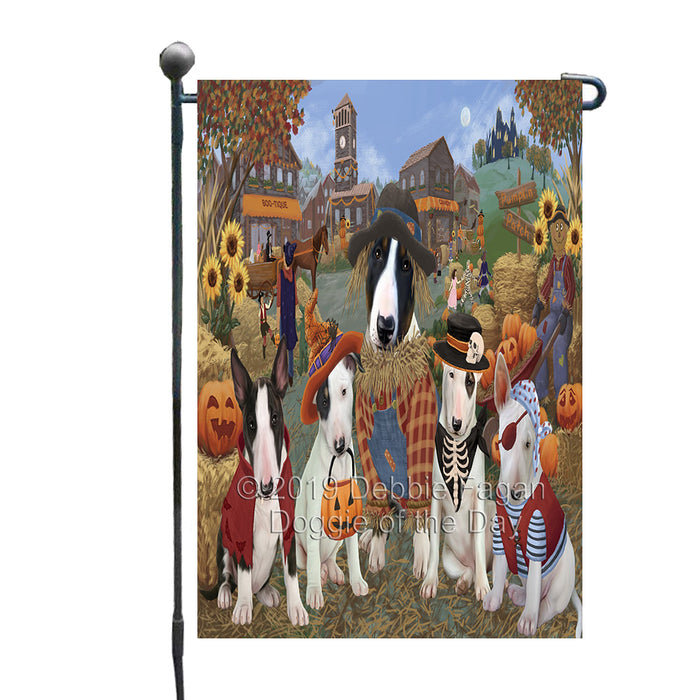 Halloween 'Round Town And Fall Pumpkin Scarecrow Both Bull Terrier Dogs Garden Flag GFLG65582