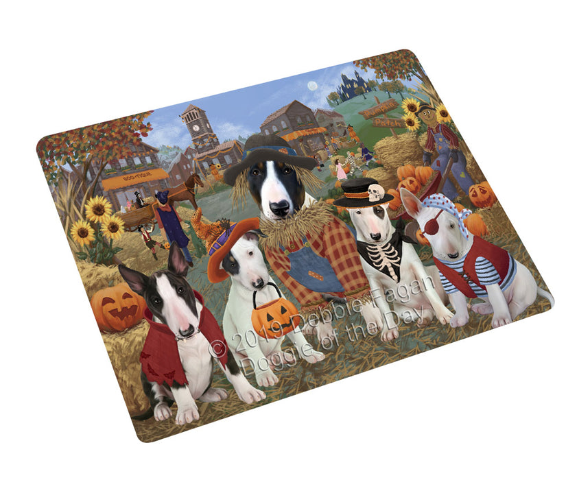 Halloween 'Round Town And Fall Pumpkin Scarecrow Both Bull Terrier Dogs Large Refrigerator / Dishwasher Magnet RMAG104322