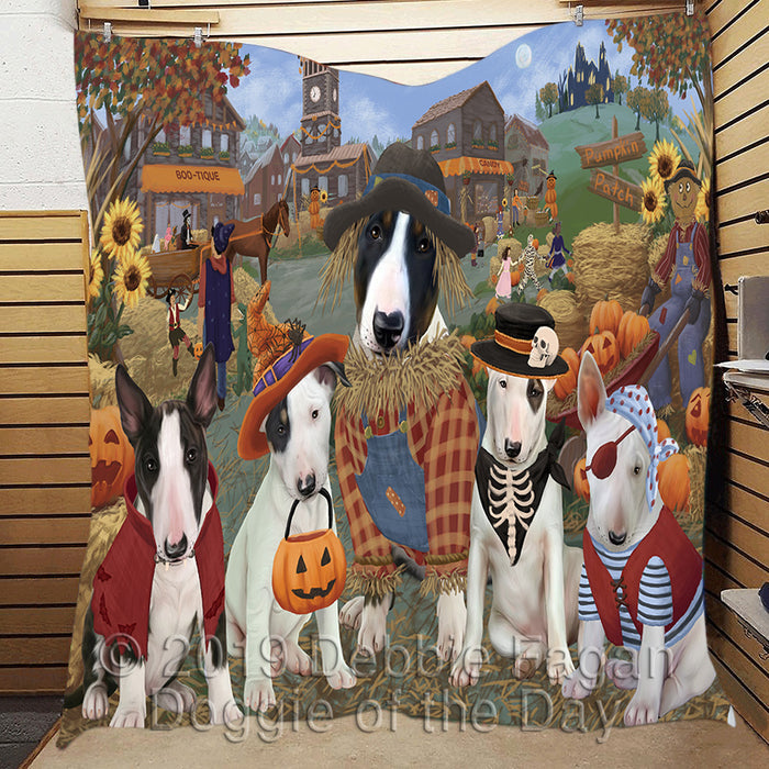 Halloween 'Round Town and Fall Pumpkin Scarecrow Both Bull Terrier Dogs Quilt