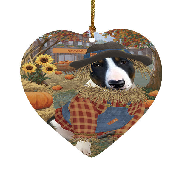 Fall Pumpkin Scarecrow Bull Terrier Dogs Heart Christmas Ornament HPOR57543