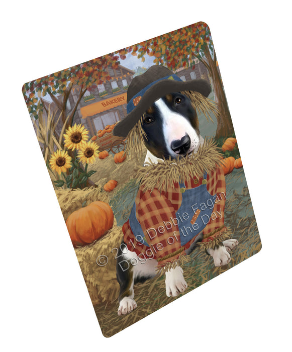 Halloween 'Round Town And Fall Pumpkin Scarecrow Both Bull Terrier Dogs Cutting Board C77260