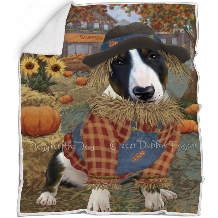 Halloween 'Round Town And Fall Pumpkin Scarecrow Both Bull Terrier Dogs Blanket BLNKT139349