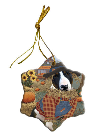 Fall Pumpkin Scarecrow Bull Terrier Dogs Star Porcelain Ornament SPOR57543