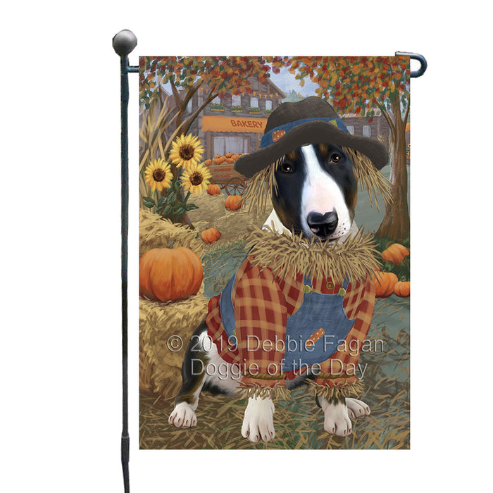 Halloween 'Round Town And Fall Pumpkin Scarecrow Both Bull Terrier Dogs Garden Flag GFLG65643
