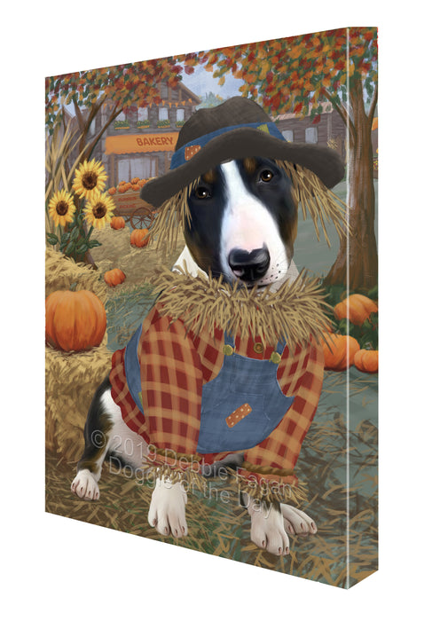 Halloween 'Round Town And Fall Pumpkin Scarecrow Both Bull Terrier Dogs Canvas Print Wall Art Décor CVS139976