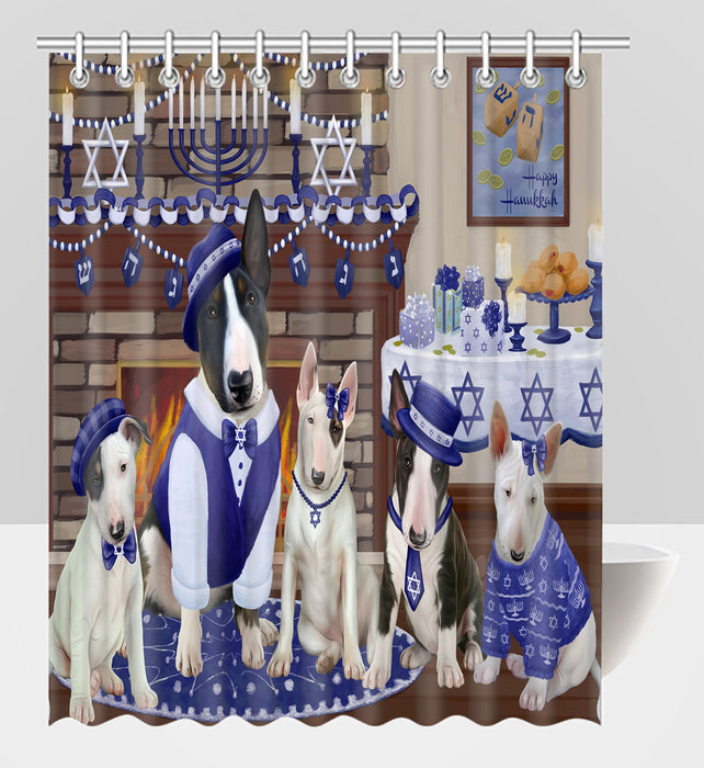 Happy Hanukkah Family Bull Terrier Dogs Shower Curtain