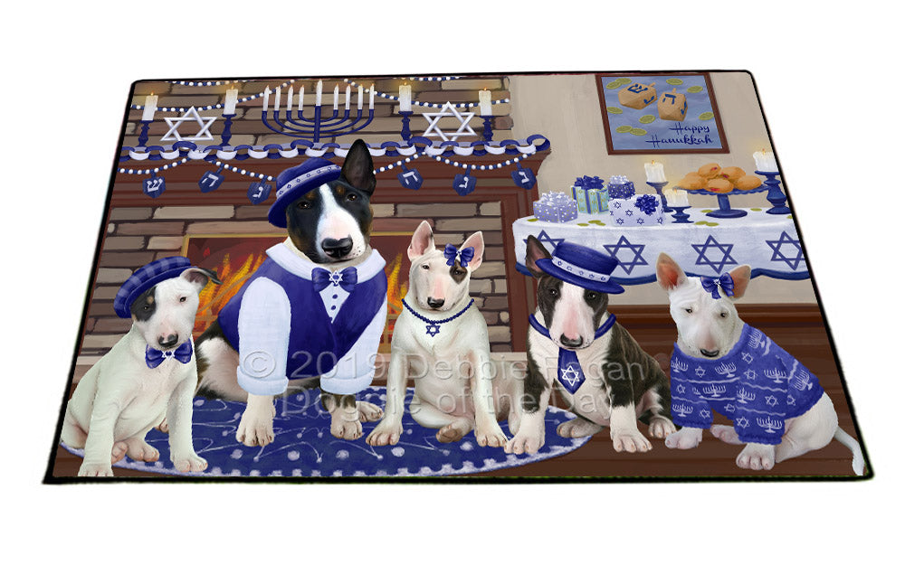 Happy Hanukkah Family and Happy Hanukkah Both Bull Terrier Dogs Floormat FLMS54074