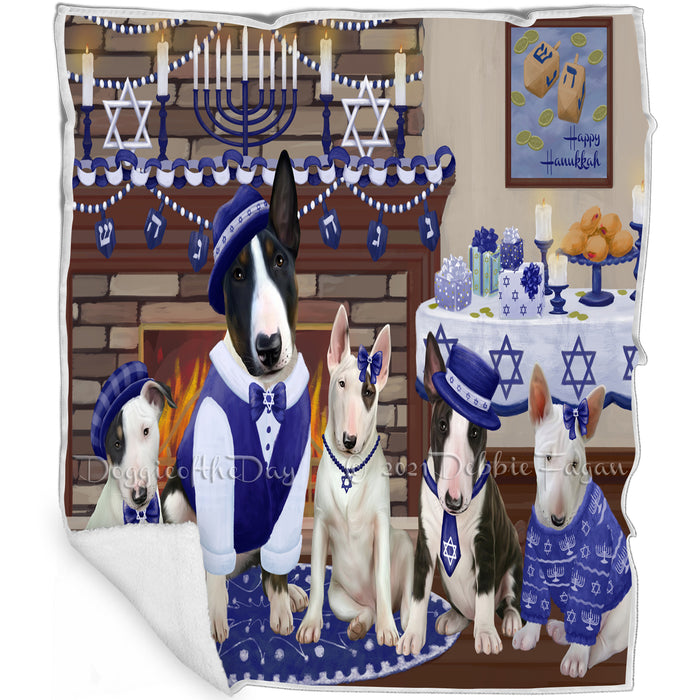 Happy Hanukkah Family and Happy Hanukkah Both Bull Terrier Dogs Blanket BLNKT140402