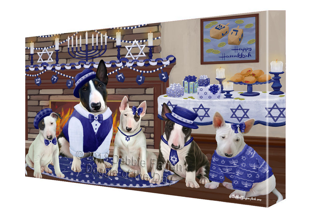 Happy Hanukkah Family and Happy Hanukkah Both Bull Terrier Dogs Canvas Print Wall Art Décor CVS141029