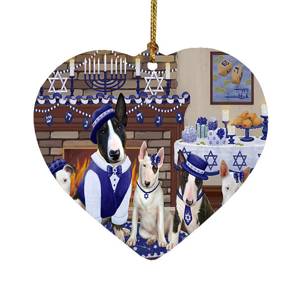 Happy Hanukkah Family Bull Terrier Dogs Heart Christmas Ornament HPOR57604