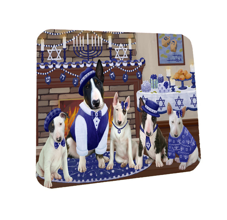 Happy Hanukkah Family Bull Terrier Dogs Coasters Set of 4 CSTA57560