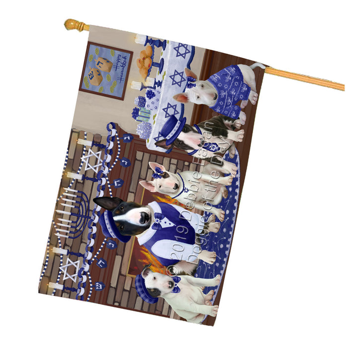 Happy Hanukkah Family Bull Terrier Dogs House Flag FLG65816