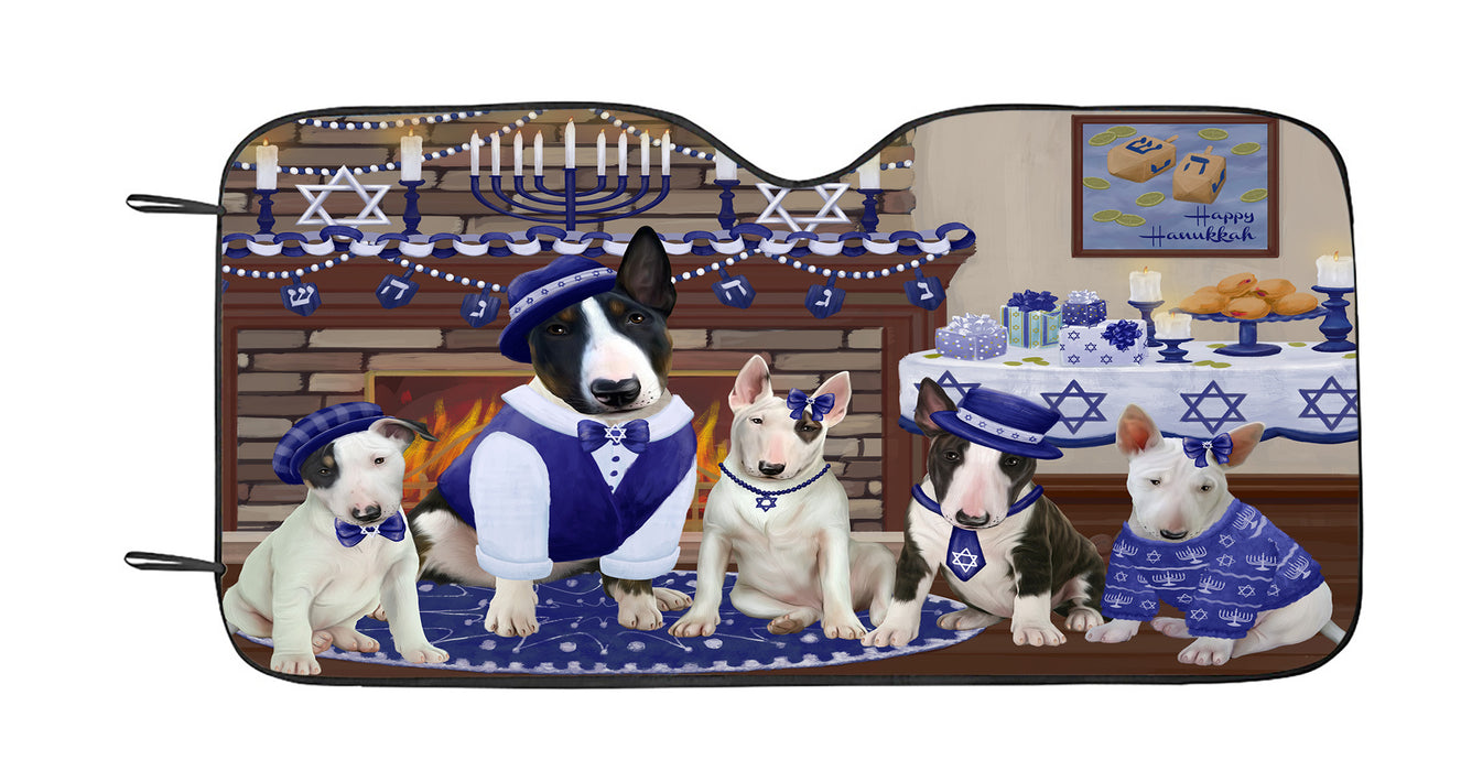 Happy Hanukkah Family Bull Terrier Dogs Car Sun Shade