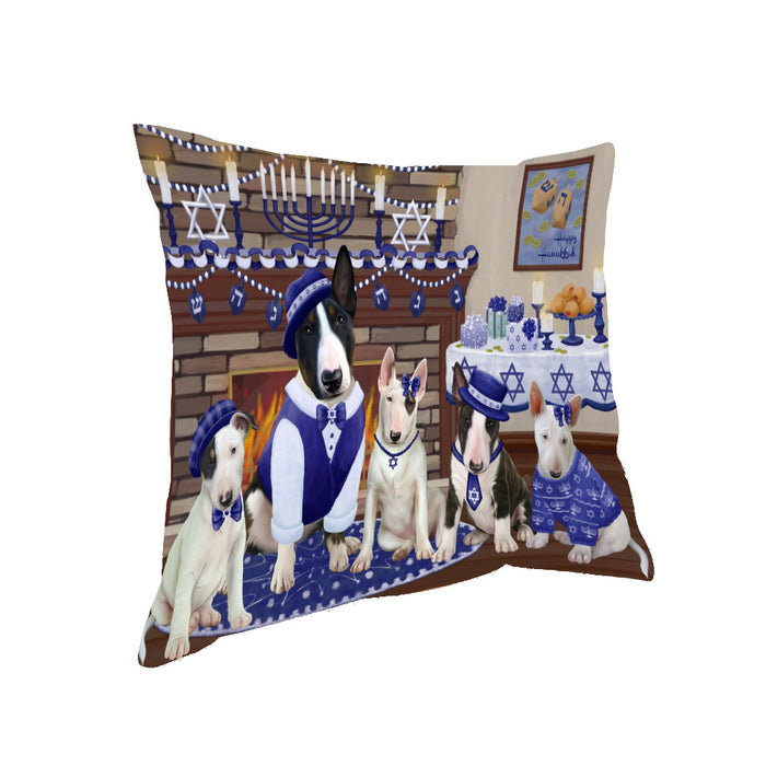 Happy Hanukkah Family and Happy Hanukkah Both Bull Terrier Dogs Pillow PIL82816