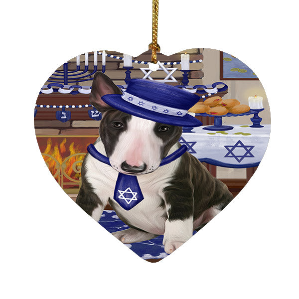 Happy Hanukkah Bull Terrier Dog Heart Christmas Ornament HPOR57660