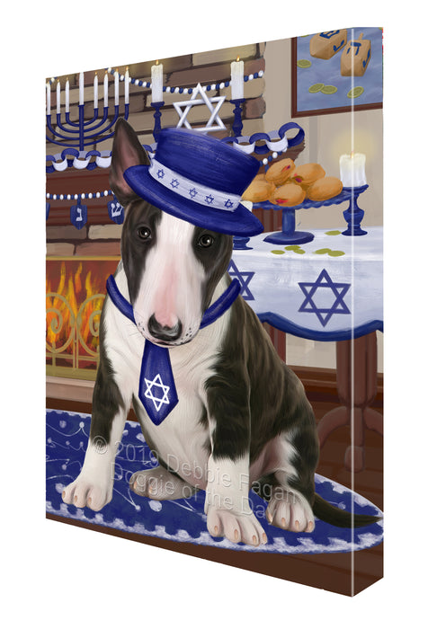 Happy Hanukkah Family and Happy Hanukkah Both Bull Terrier Dog Canvas Print Wall Art Décor CVS140525