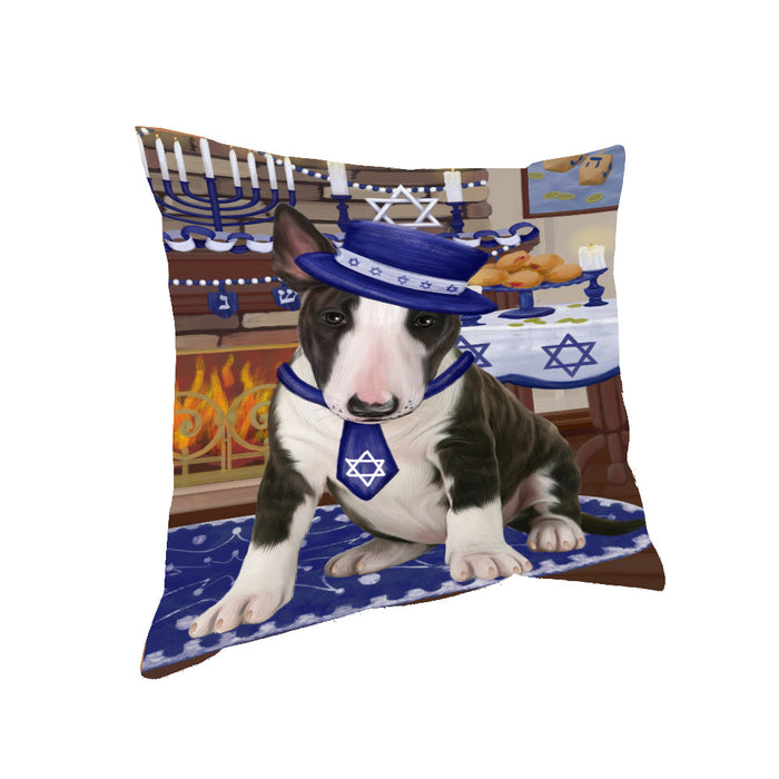 Happy Hanukkah Family and Happy Hanukkah Both Bull Terrier Dog Pillow PIL83040