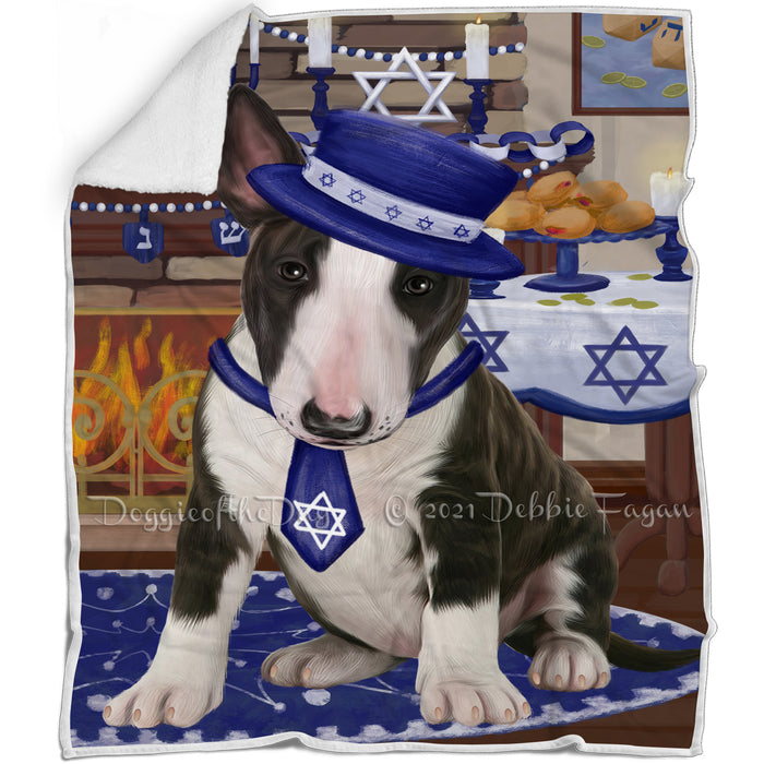Happy Hanukkah Family and Happy Hanukkah Both Bull Terrier Dog Blanket BLNKT139898