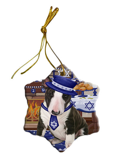 Happy Hanukkah Bull Terrier Dog Star Porcelain Ornament SPOR57660