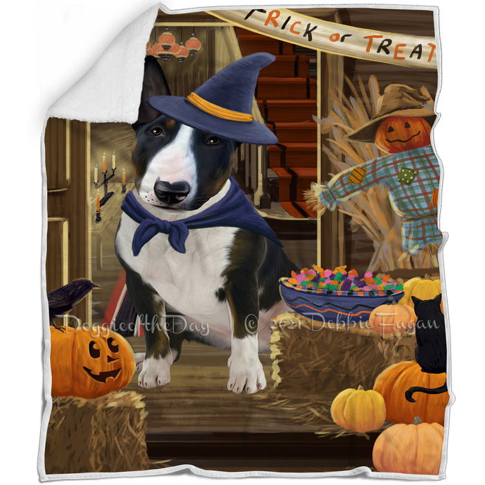 Enter at Own Risk Trick or Treat Halloween Bull Terrier Dog Blanket BLNKT94782