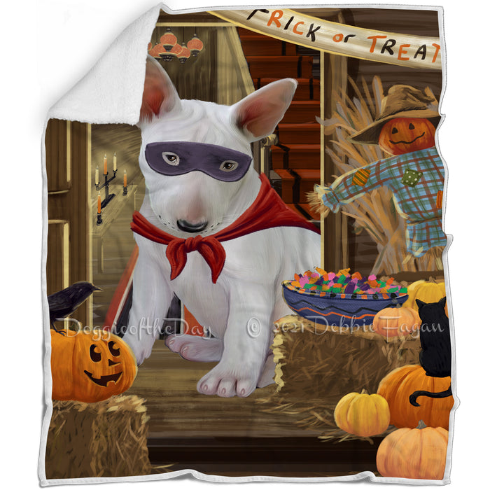 Enter at Own Risk Trick or Treat Halloween Bull Terrier Dog Blanket BLNKT94791