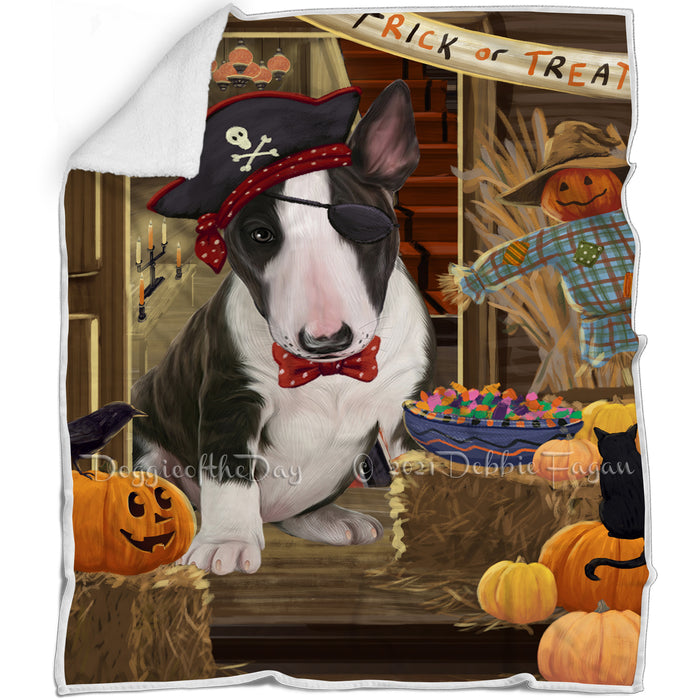 Enter at Own Risk Trick or Treat Halloween Bull Terrier Dog Blanket BLNKT94800