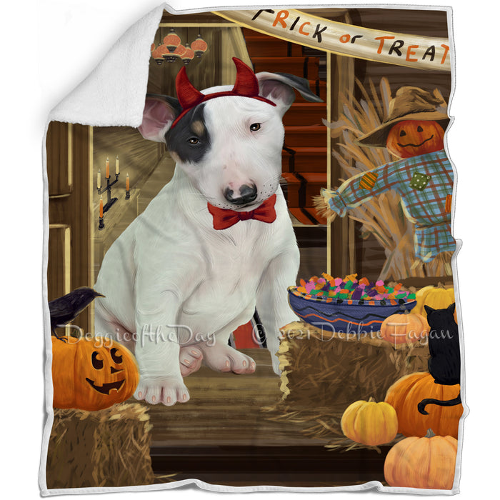 Enter at Own Risk Trick or Treat Halloween Bull Terrier Dog Blanket BLNKT94809