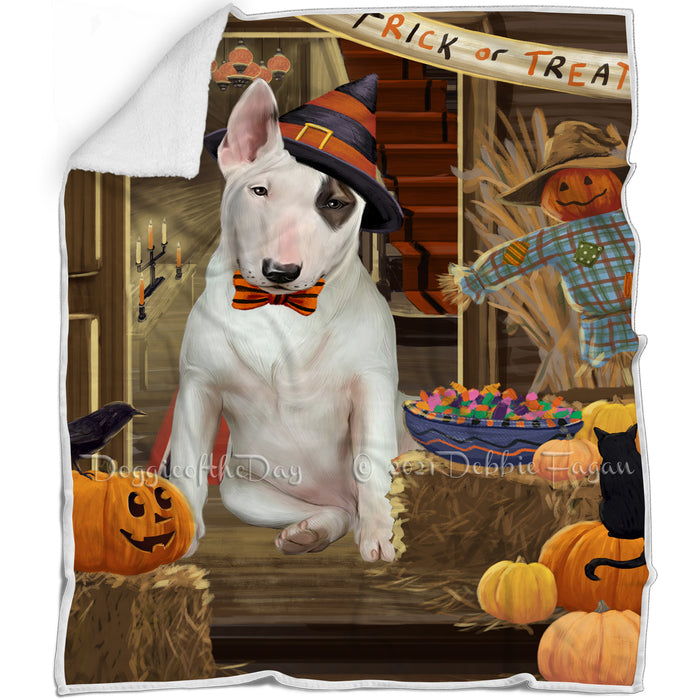 Enter at Own Risk Trick or Treat Halloween Bull Terrier Dog Blanket BLNKT94818